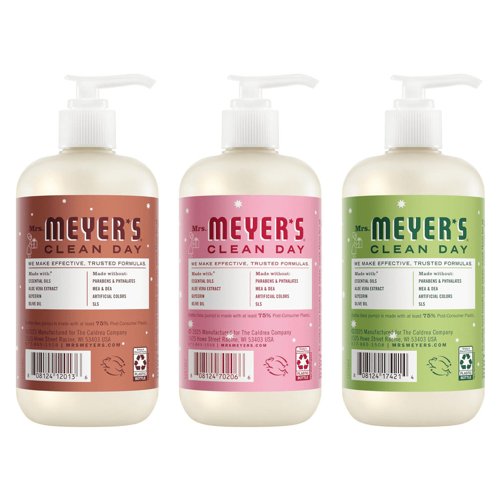 Mrs. Meyer's Clean Day Liquid Hand Soap Holiday Set, Gingerbread, Iowa Pine, Peppermint, 12.5 oz Each, 3 Pack