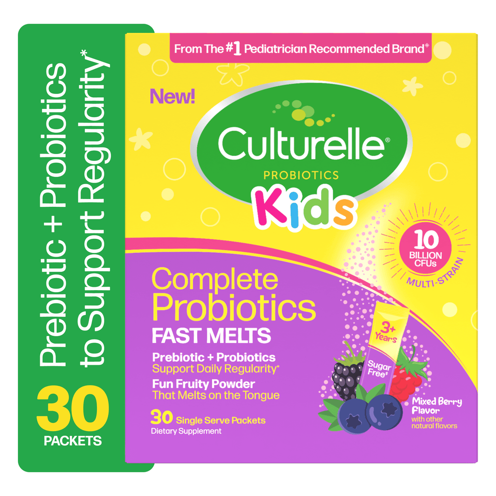 Culturelle Probiotics Kids Complete Probiotics Fast Melts Daily Supplement, Immunity &amp; Digestion Support for Children, Mixed Berry Flavor, 30 Packets