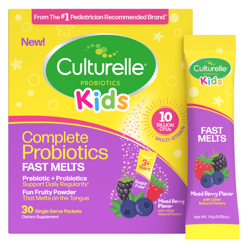 Culturelle Probiotics Kids Complete Probiotics Fast Melts Daily Supplement, Immunity &amp; Digestion Support for Children, Mixed Berry Flavor, 30 Packets