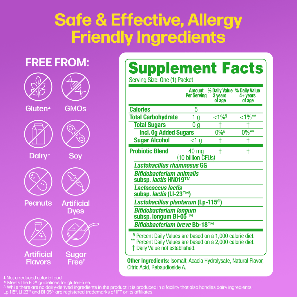 Culturelle Probiotics Kids Complete Probiotics Fast Melts Daily Supplement, Immunity &amp; Digestion Support for Children, Mixed Berry Flavor, 30 Packets
