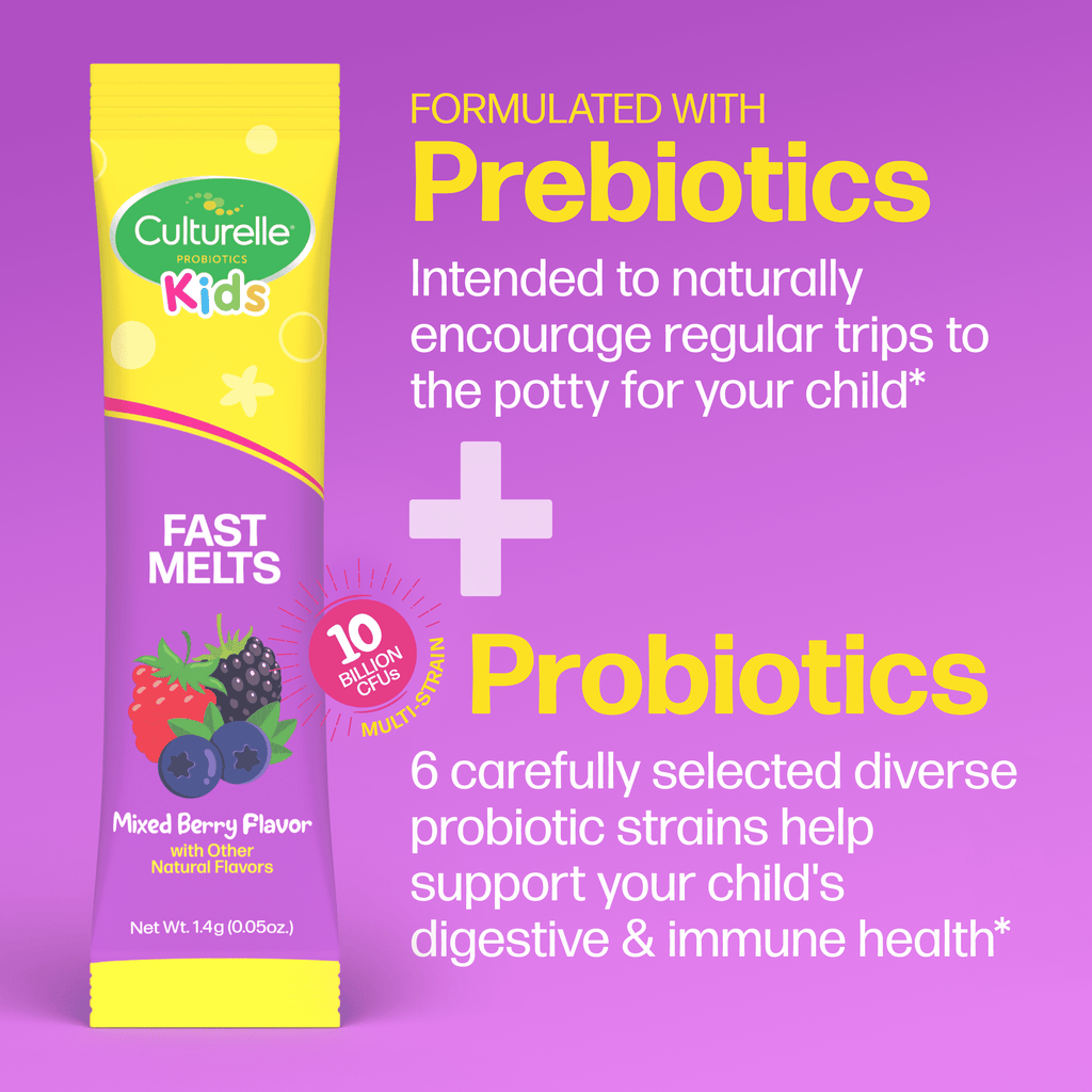 Culturelle Probiotics Kids Complete Probiotics Fast Melts Daily Supplement, Immunity &amp; Digestion Support for Children, Mixed Berry Flavor, 30 Packets