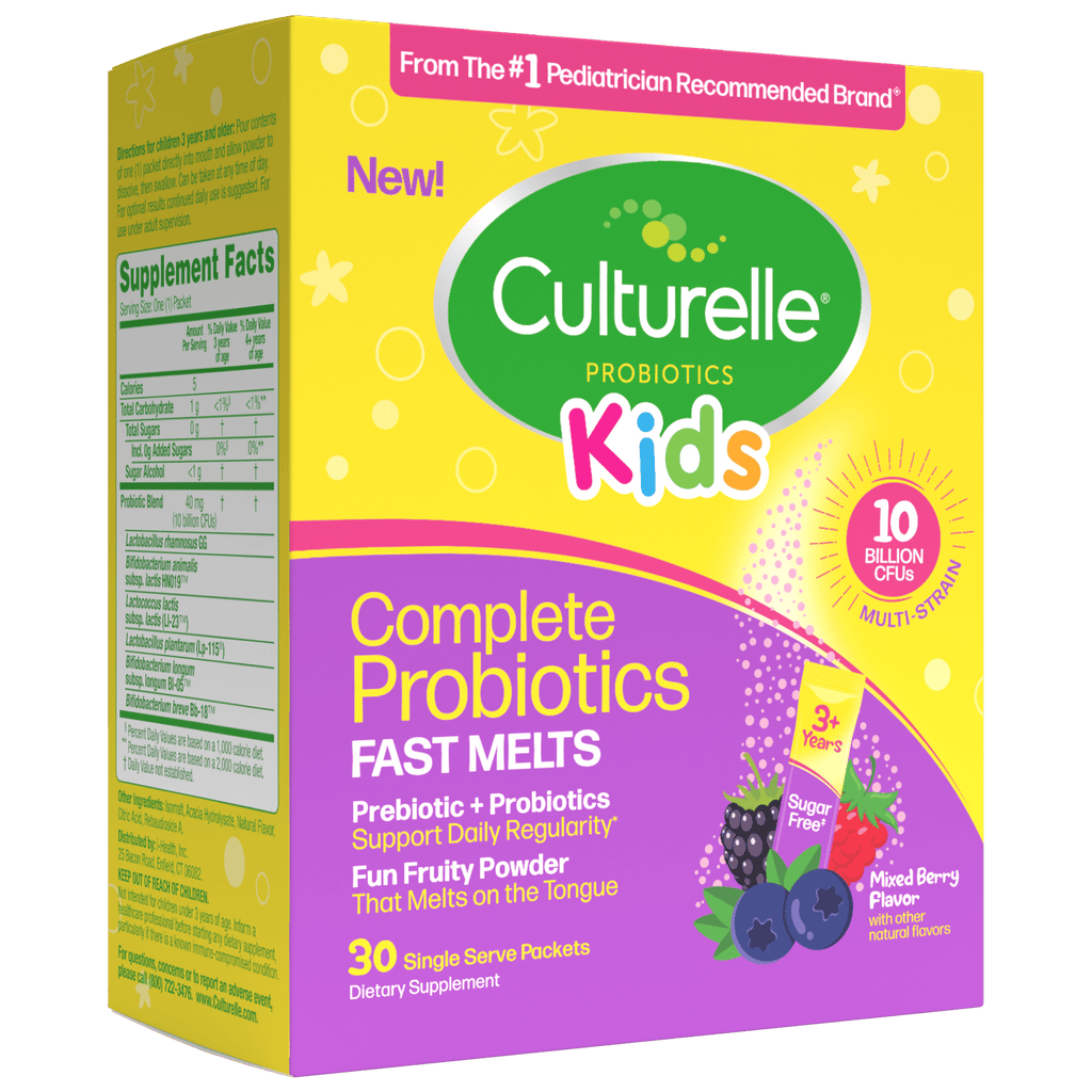 Culturelle Probiotics Kids Complete Probiotics Fast Melts Daily Supplement, Immunity &amp; Digestion Support for Children, Mixed Berry Flavor, 30 Packets