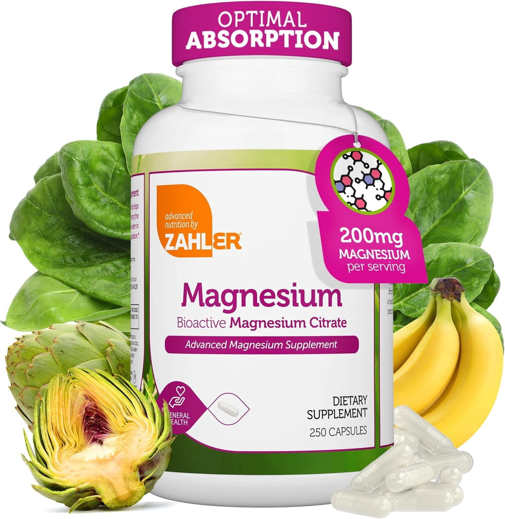 Zahler Magnesium Citrate 200 mg Capsules, Advanced Magnesium Supplements for Muscle &amp; Nerve Health, Bioactive Magnesium, 250 Capsules