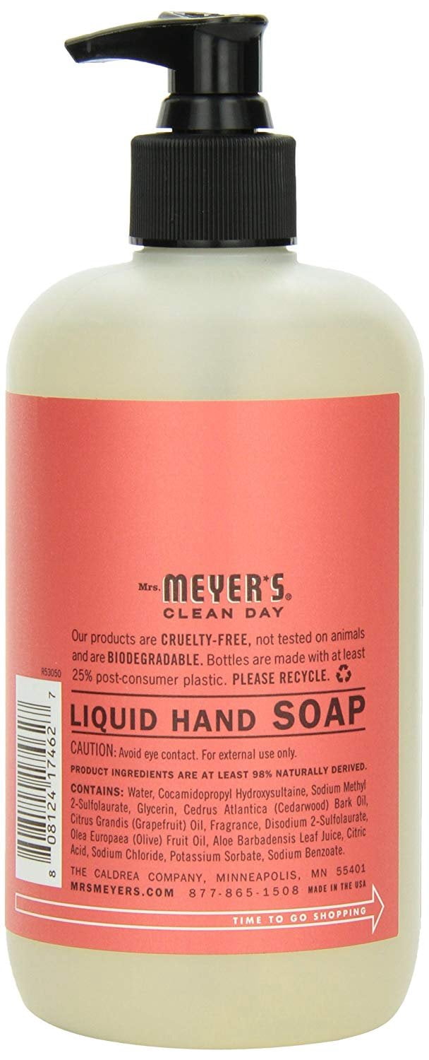 Mrs. Meyer's Clean Day Liquid Hand Soap, Rhubarb, 12.5 Fl Oz (Pack of 2)