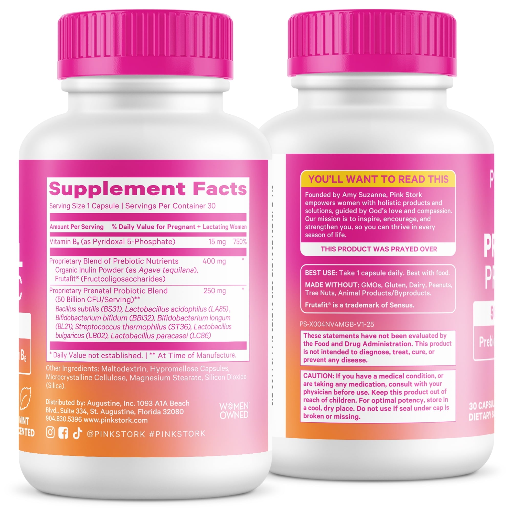 Pink Stork Prenatal Probiotics for Women with Vitamin B6 and Prebiotics- Mint Scented- 30 Capsules