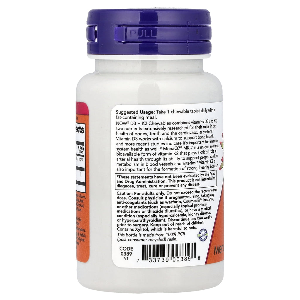 NOW Foods D3 + K2 Chewables, 90 Chewables Tablets