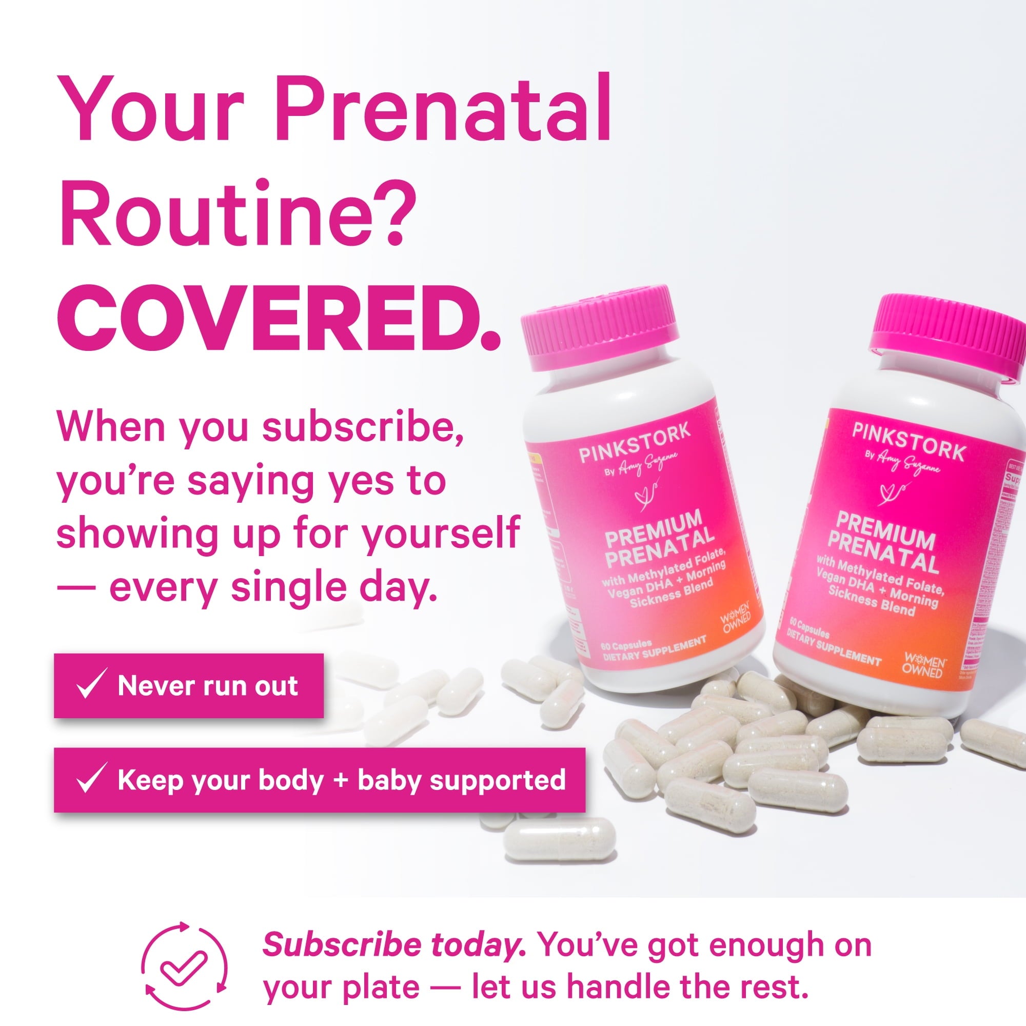 Pink Stork Premium Prenatal Multivitamin Supplements with Folate, Probiotics, Biotin - 60 Capsules