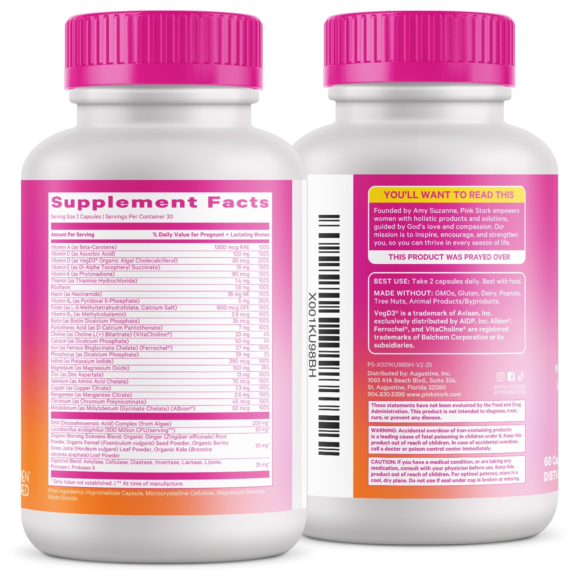 Pink Stork Premium Prenatal Multivitamin Supplements with Folate, Probiotics, Biotin - 60 Capsules