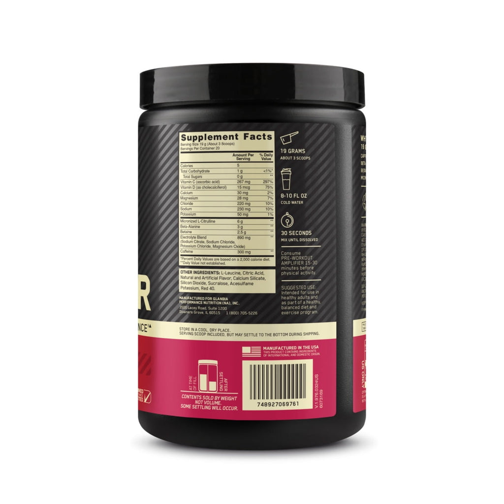 Optimum Nutrition, Pre-Workout Amplifier Powder, Tropical Punch, High Stim, Sugar-Free, Caffeine, 20 Servings