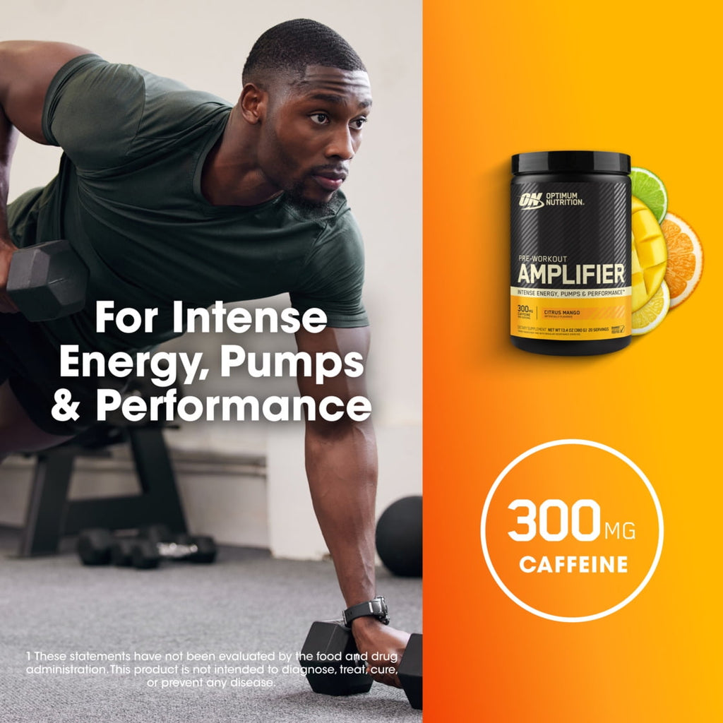 Optimum Nutrition, Pre-Workout Amplifier Powder, Tropical Punch, High Stim, Sugar-Free, Caffeine, 20 Servings