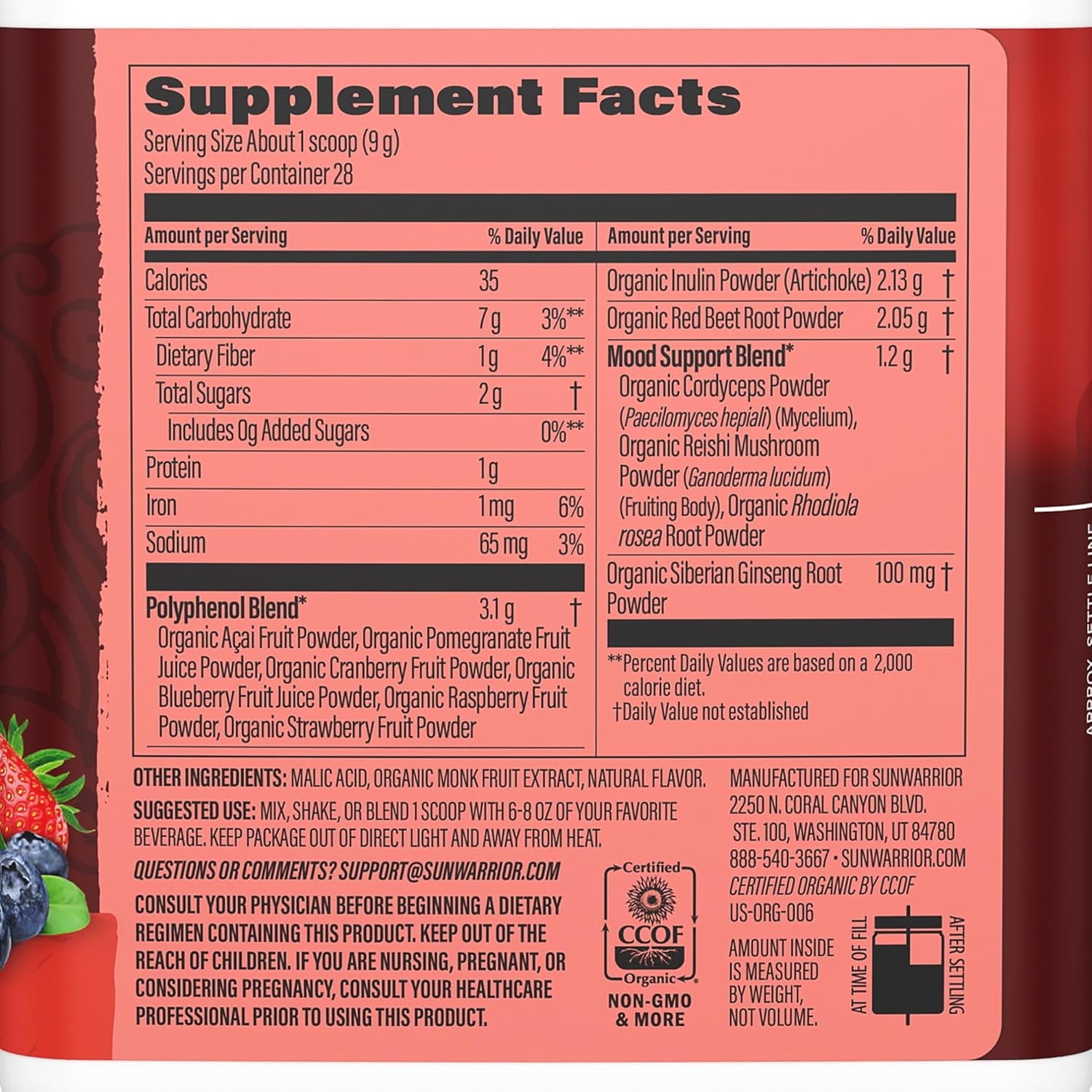 Organic Super Reds Powder 11 Superfoods with Beet Root, Berries, Reishi &amp; Cordyceps, Natural Energy, Circulation &amp; Immune Support – USDA Organic Vegan Non-GMO, Gluten-Free Superfood Drink 28 Serv
