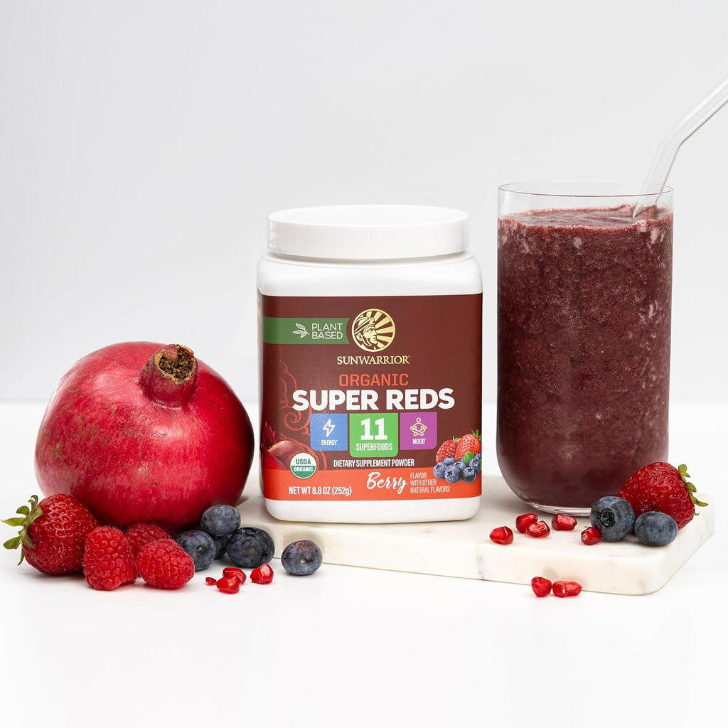 Organic Super Reds Powder 11 Superfoods with Beet Root, Berries, Reishi &amp; Cordyceps, Natural Energy, Circulation &amp; Immune Support – USDA Organic Vegan Non-GMO, Gluten-Free Superfood Drink 28 Serv