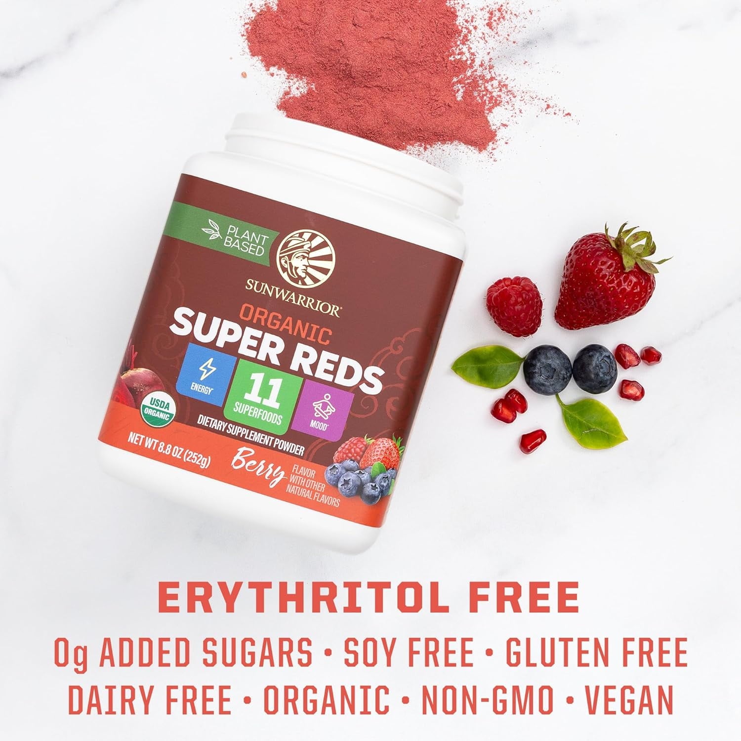 Organic Super Reds Powder 11 Superfoods with Beet Root, Berries, Reishi &amp; Cordyceps, Natural Energy, Circulation &amp; Immune Support – USDA Organic Vegan Non-GMO, Gluten-Free Superfood Drink 28 Serv