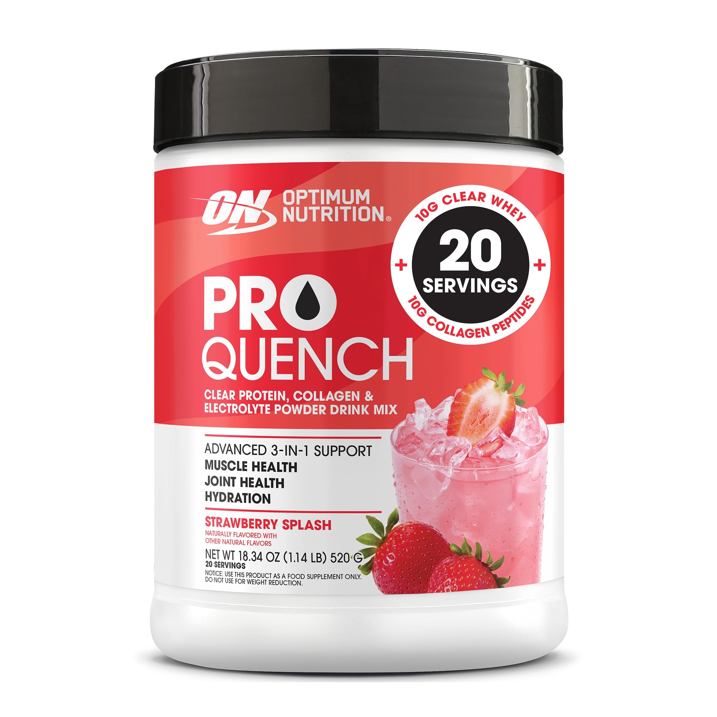 Optimum Nutrition Pro Quench Whey + Collagen Protein Powder, Strawberry Splash, 20 Servings