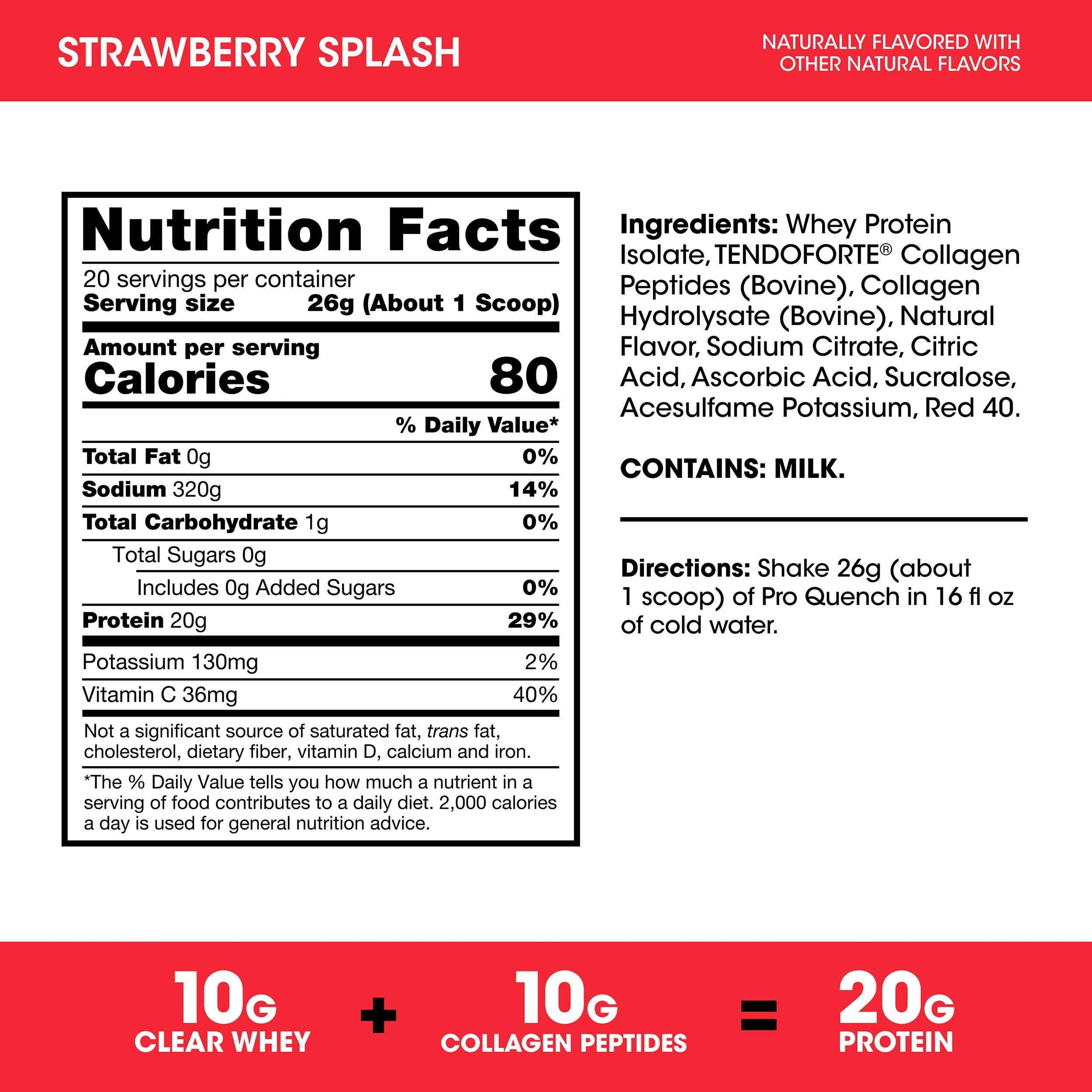 Optimum Nutrition Pro Quench Whey + Collagen Protein Powder, Strawberry Splash, 20 Servings