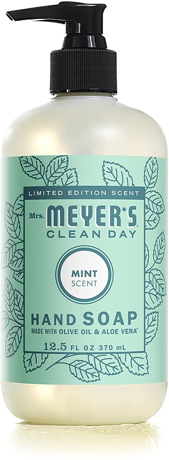Mrs. Meyer's Clean Day Liquid Hand Soap, Cruelty Free and Biodegradable Hand Wash Formula Made with Essential Oils, Mint Scent, 12.5 oz Bottle (Pack of 6)