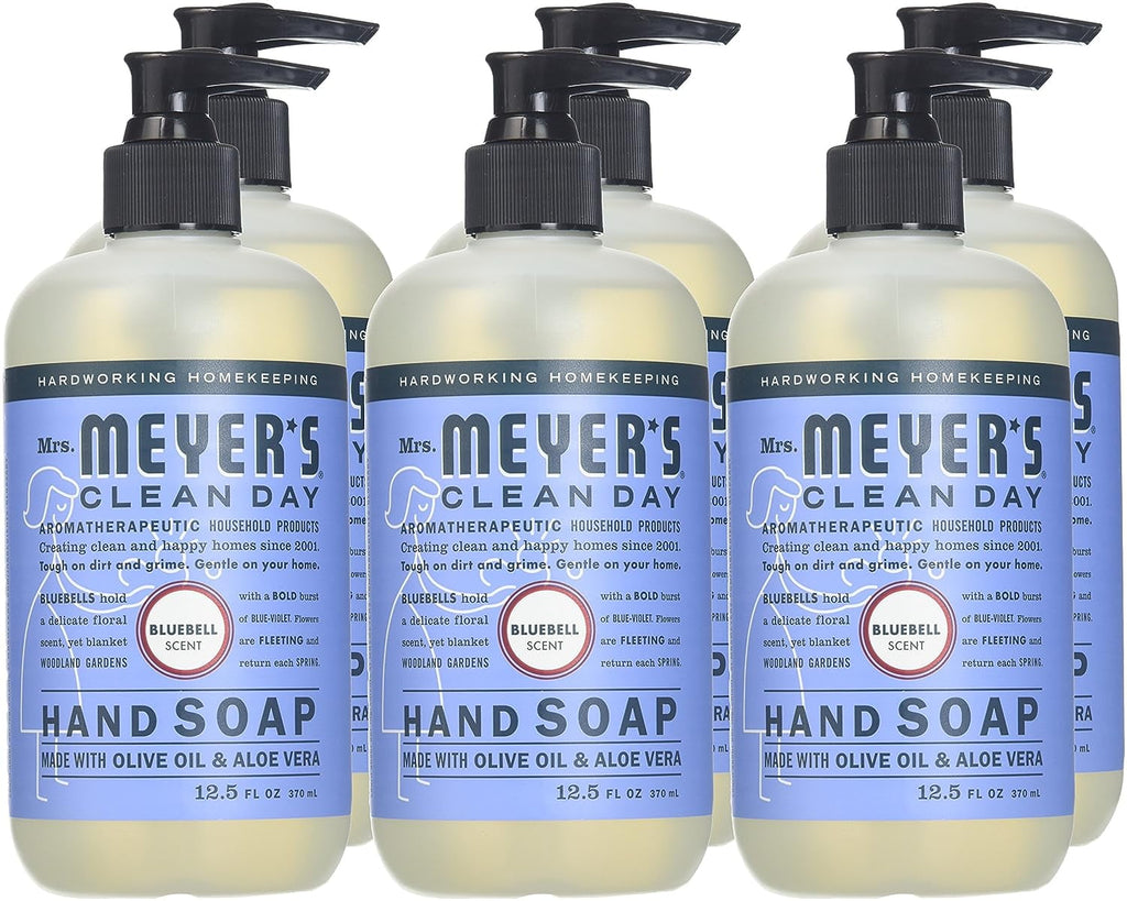 Mrs. Meyer's Clean Day Liquid Hand Soap, Bluebell, 12.5 oz Bottle (Pack of 6)