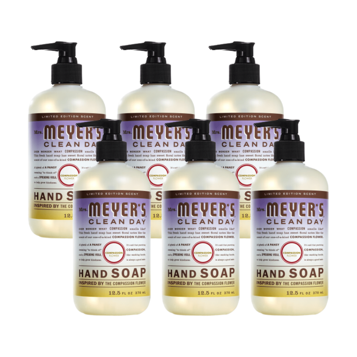 Mrs. Meyer’s Clean Day Liquid Hand Soap, Compassion Flower, 12.5 OZ (Pack of 6)