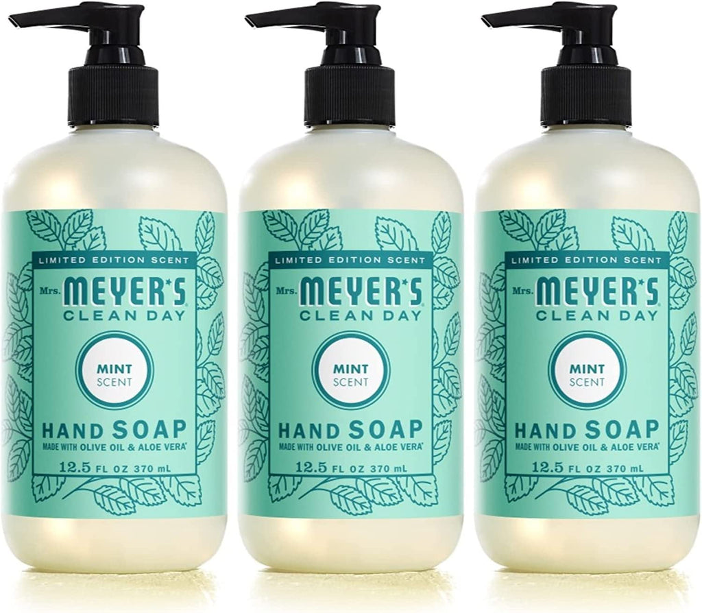 Mrs. Meyer's Hand Soap, Made with Essential Oils, Biodegradable Formula, Limited Edition Mint, 12.5 fl. oz - Pack of 3