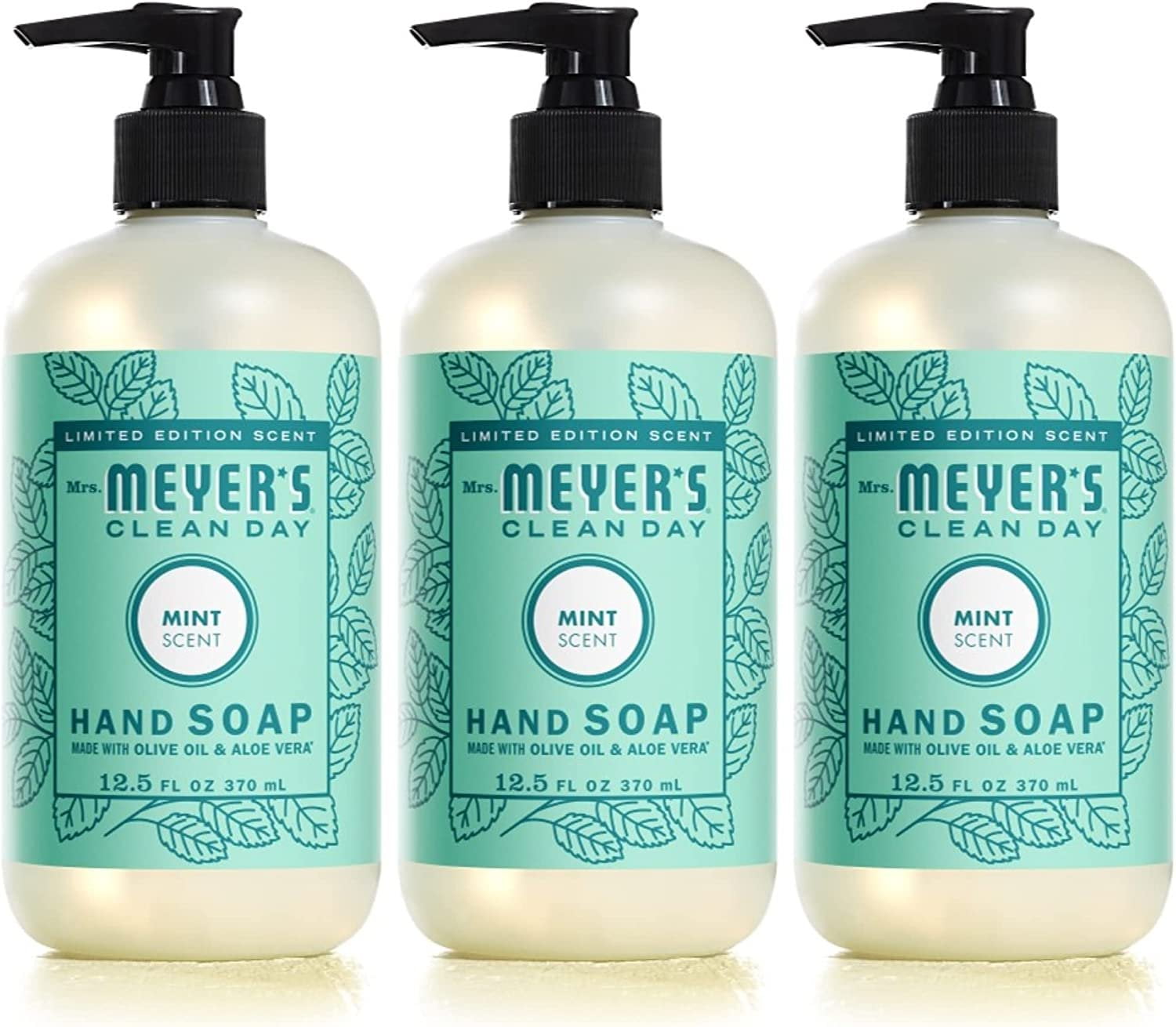 Mrs. Meyer's Clean Day Liquid Hand Soap, Cruelty Free and Biodegradable Hand Wash Formula Made with Essential Oils, Mint Scent, 12.5 oz Bottle (Pack of 6)