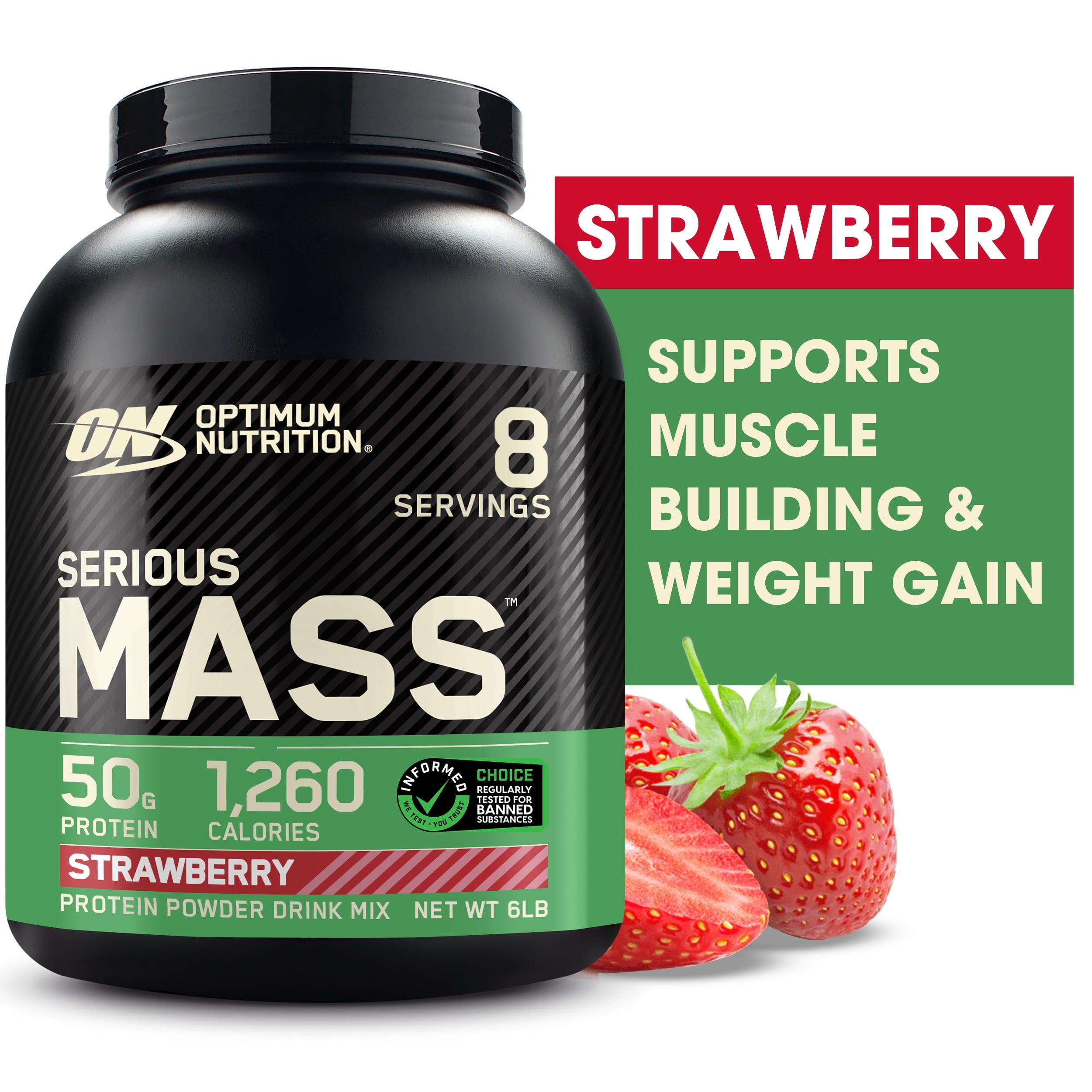 Optimum Nutrition Serious Mass Protein Powder, Banana, 50g Protein, 6 Lb