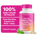 Pink Stork Total Prenatal Vitamins with DHA, Biotin, Folate, Choline, Iron - Non GMO, 60 Daily Capsules