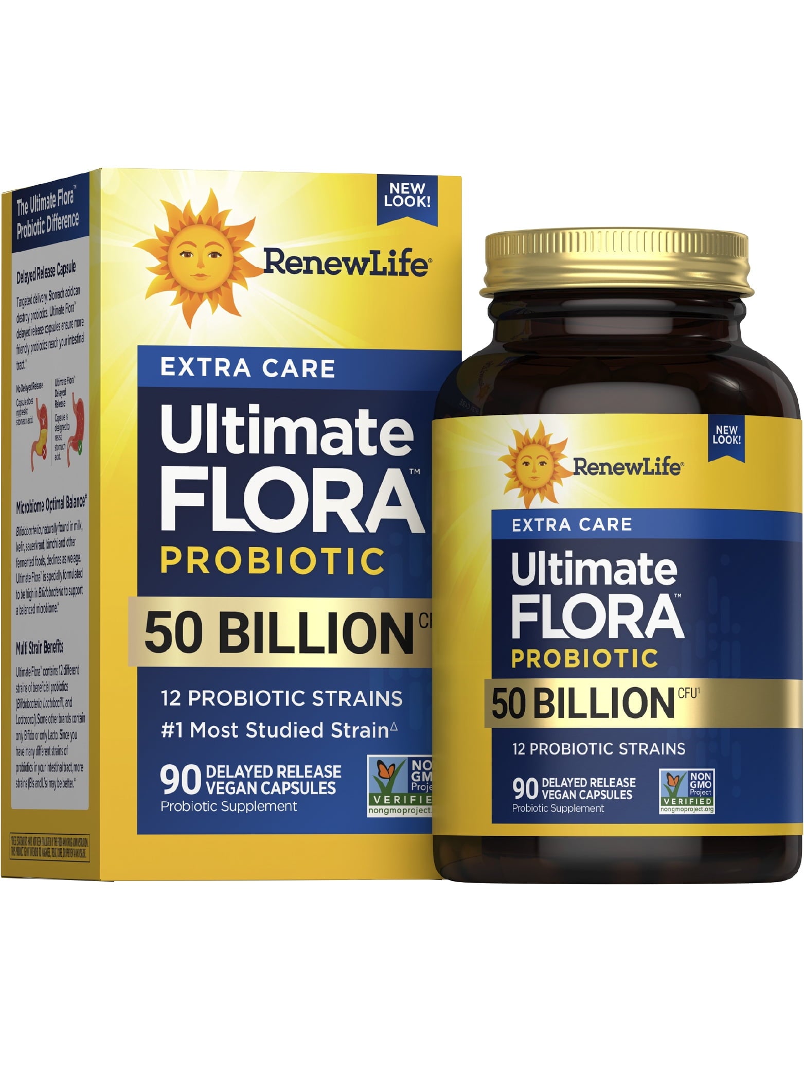 Ultimate Flora Extra Care Probiotic | 50 Billion Live Cultures | 60 Vegetarian Capsules | by Renew Life