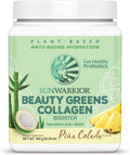Sunwarrior Beauty Greens Collagen | Pina Colada Collagen Boost Powder with Hyaluronic Acid and Biotin, 300g