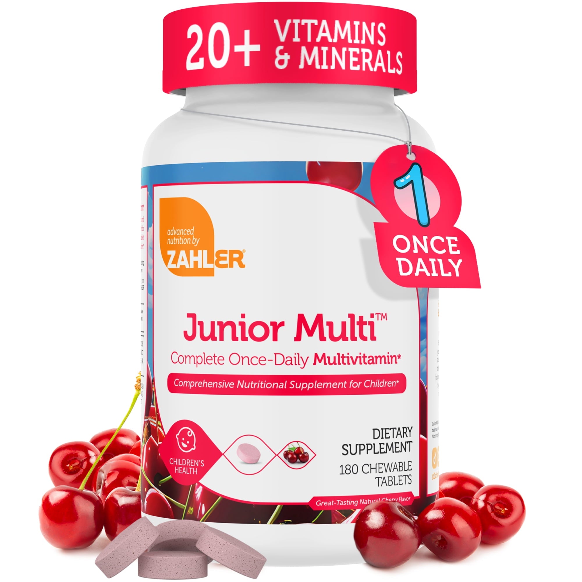 Zahler Kids Multivitamin Chewable Vitamin Tablet - Complete One Daily Kids Vitamins Supplement - Contains 20+ Minerals &amp; Vitamins for Kids &amp; Toddlers - Kosher Multivitamins Cherry Flavor (180)