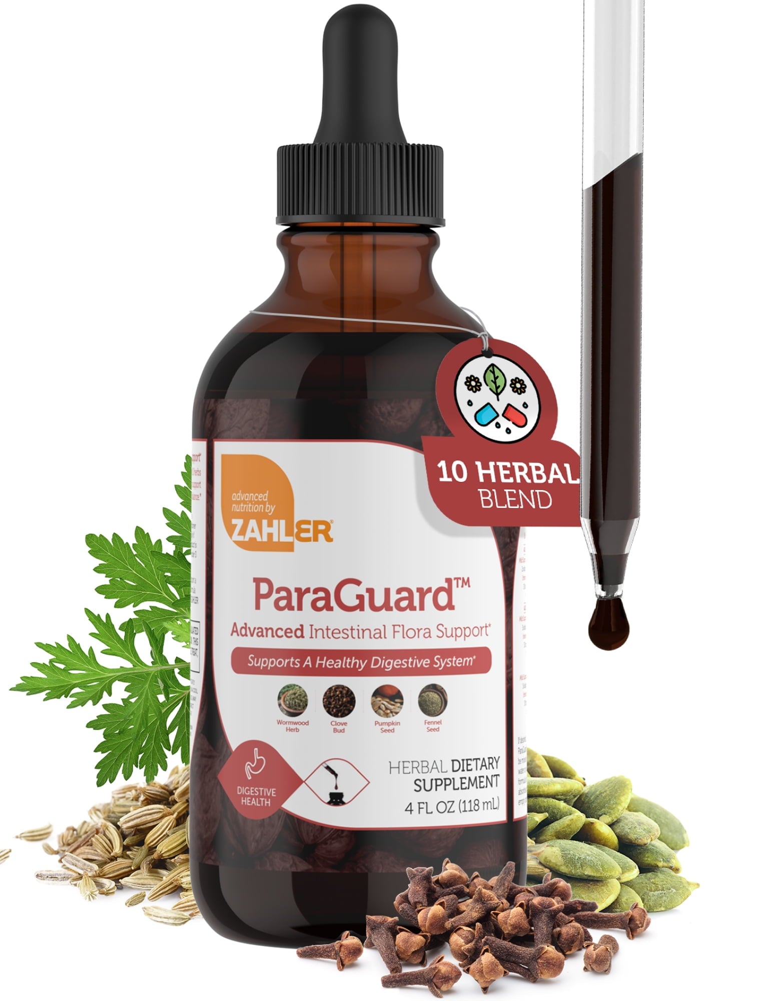 Zahler ParaGuard Liquid Drops, 4 Oz, Gut Health Supplement &amp; Detox Cleanse with Wormwood, Garlic, Pumpkin Seed, Clove