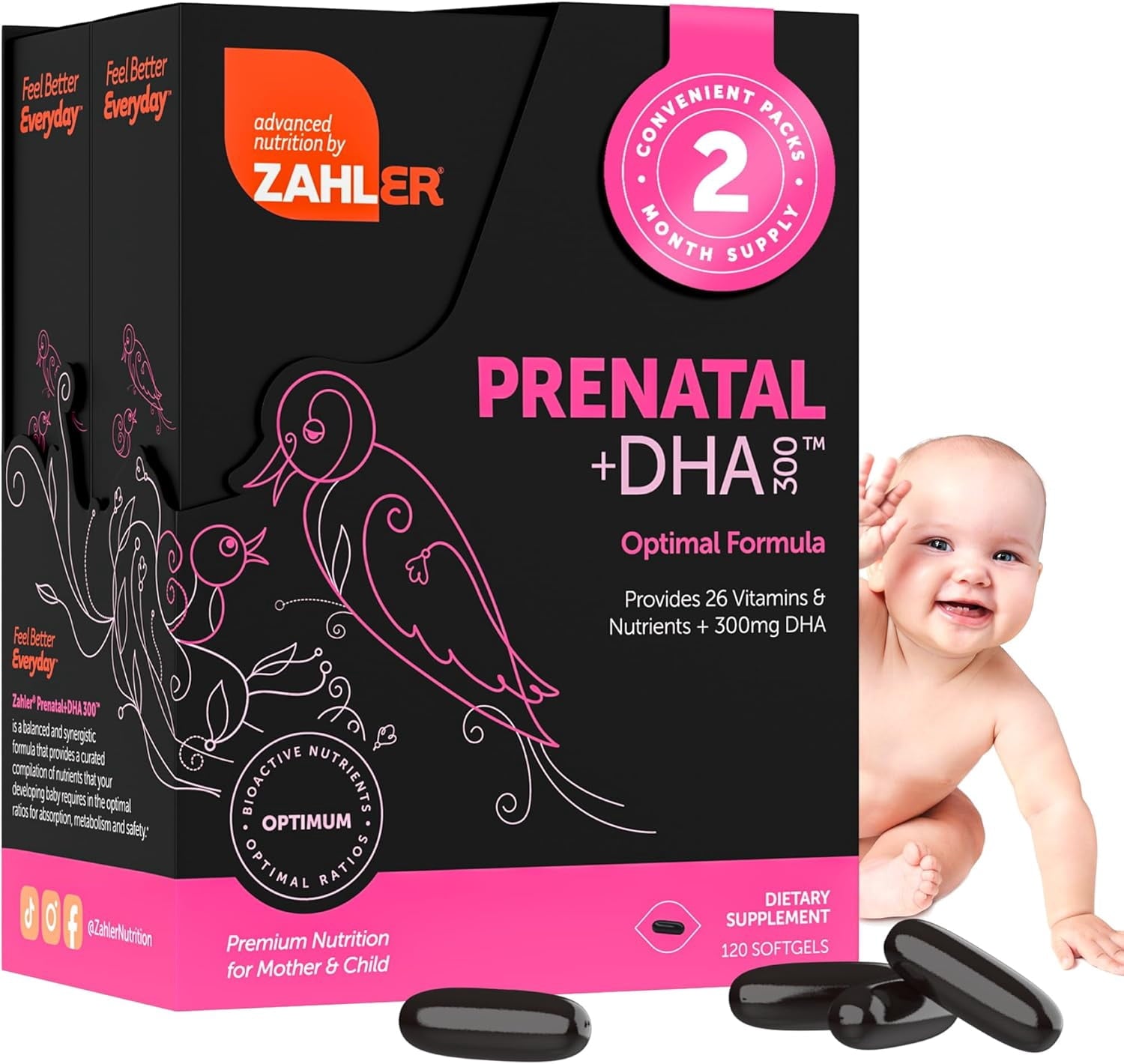 Zahler Prenatal DHA Prenatal Vitamins for Women with DHA &amp; Folate, 60 Unflavored Softgels