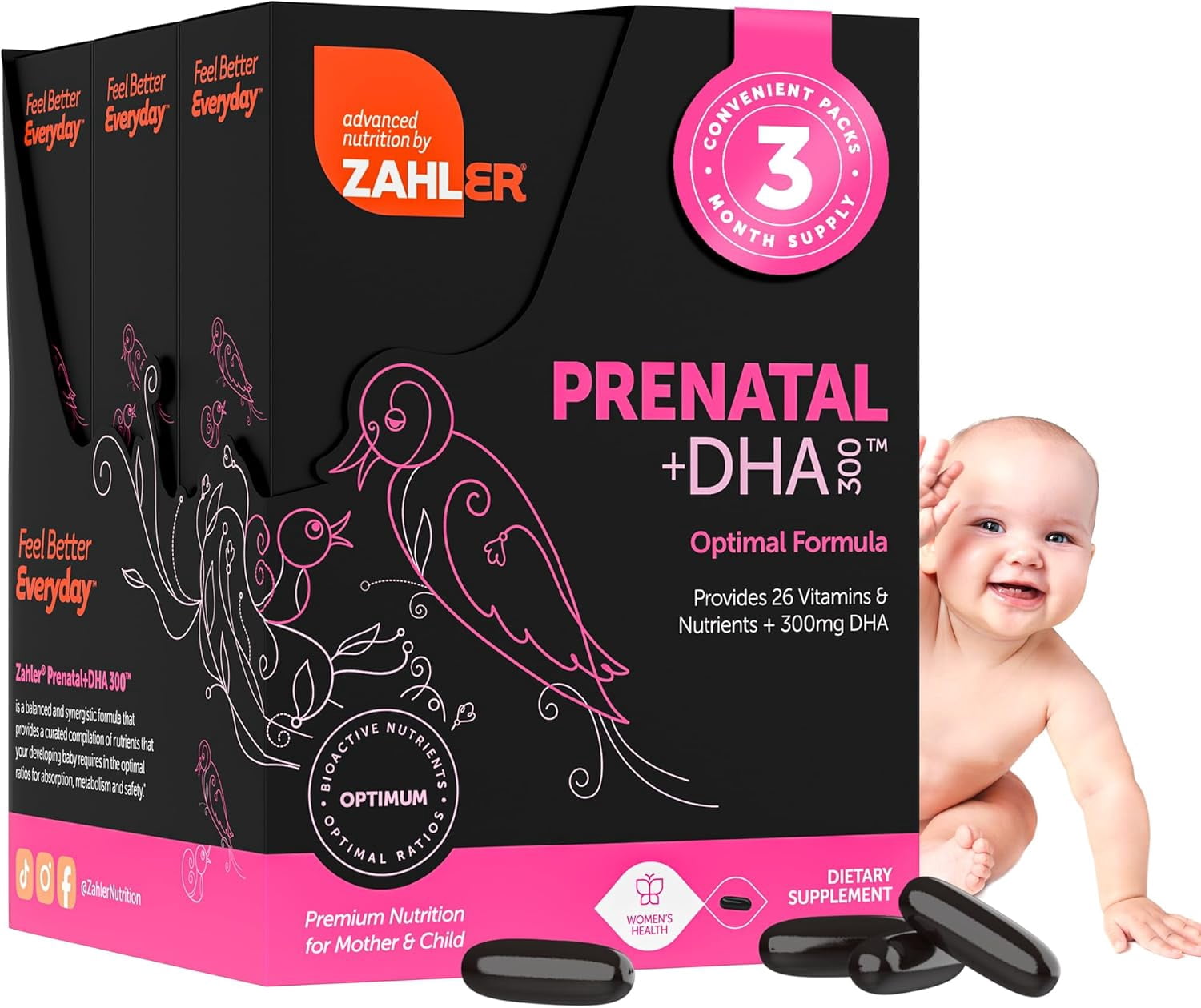 Zahler Prenatal DHA Prenatal Vitamins for Women with DHA &amp; Folate, 60 Unflavored Softgels