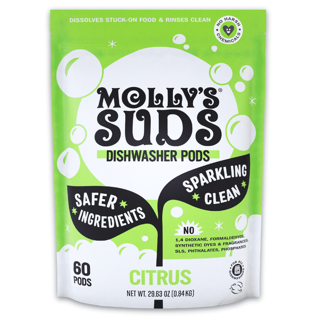 Molly's Suds Dishwasher Detergent Pods | Cuts Grease &amp; Rinses Clean (Residue-Free) | 60 Auto-Release Tabs (Citrus)